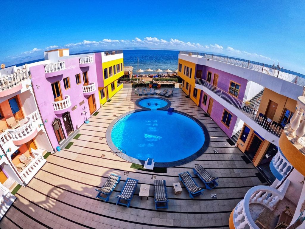 Sea view hotel located in Dahab. The hotel rooms and suites are comfortable and intimate, and the hotel is located near Mashraba Street, in the heart of Dahab.